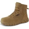 imageFREE SOLDIER Hiking Work Boots Womens Tactical Boots 6 Inches Lightweight Waterproof Military Boots Outdoors Desert BootsLight Brown