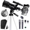 imageTelescope for Adults Astronomy 70mm Aperture 400mm Focal Length Portable Astronomical Telescope for Beginners Age Over 8 Years Old with Wireless Remote Carry Bag Tripod BlackBlack
