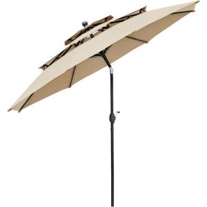 imageFREE SOLDIER 10FT Autotilt Patio Umbrella 3 Tier Market Umbrella Aluminum Outdoor Table Umbrella with Crank Beige