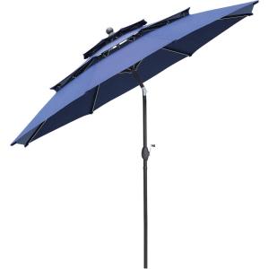imageFREE SOLDIER 10FT Autotilt Patio Umbrella 3 Tier Market Umbrella Aluminum Outdoor Table Umbrella with Crank Navy