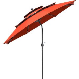 imageFREE SOLDIER 10FT Autotilt Patio Umbrella 3 Tier Market Umbrella Aluminum Outdoor Table Umbrella with Crank Orange Red