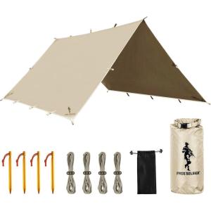 imageFREE SOLDIER Camping Tarp Waterproof Portable Multifunctional Outdoor Traveling Awning Backpacking Shelter Rain Tarp Bean Green 10105ftBeige 10105ft