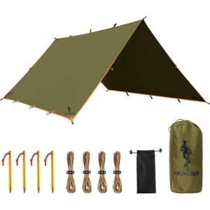 imageFREE SOLDIER Camping Tarp Waterproof Portable Multifunctional Outdoor Traveling Awning Backpacking Shelter Rain Tarp Bean Green 10105ftBrown 1313ft