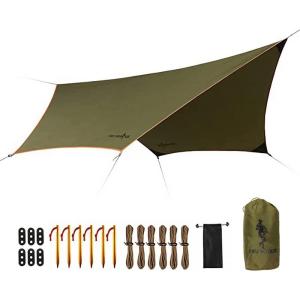 imageFREE SOLDIER Camping Tarp Waterproof Portable Multifunctional Outdoor Traveling Awning Backpacking Shelter Rain Tarp Bean Green 10105ftGreenish Brown 1012ft