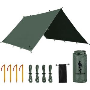 imageFREE SOLDIER Camping Tarp Waterproof Portable Multifunctional Outdoor Traveling Awning Backpacking Shelter Rain Tarp Bean Green 10105ftLake Green 10105ft