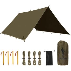 imageFREE SOLDIER Camping Tarp Waterproof Portable Multifunctional Outdoor Traveling Awning Backpacking Shelter Rain Tarp Bean Green 10105ftOlivegreen 10105ft