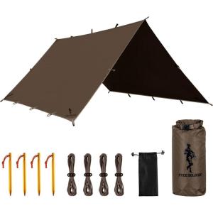 imageFREE SOLDIER Camping Tarp Waterproof Portable Multifunctional Outdoor Traveling Awning Backpacking Shelter Rain Tarp Bean Green 10105ftTaupe 10105ft