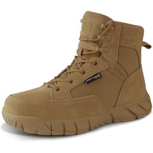 imageFREE SOLDIER Hiking Work Boots Womens Tactical Boots 6 Inches Lightweight Waterproof Military Boots Outdoors Desert BootsLight Brown