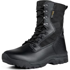 imageFREE SOLDIER Mens Tactical Boots 8 Inches Lightweight Combat Boots Durable Suede Leather Military Work Boot Desert BootBright Black