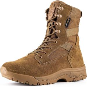 imageFREE SOLDIER Mens Tactical Boots 8 Inches Lightweight Combat Boots Durable Suede Leather Military Work Boot Desert BootBright Brown