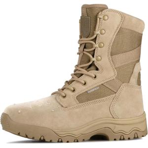 imageFREE SOLDIER Mens Tactical Boots 8 Inches Lightweight Combat Boots Durable Suede Leather Military Work Boot Desert BootDark Tan