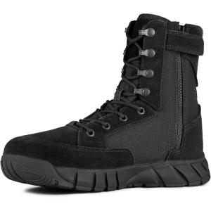 imageFREE SOLDIER Mens Tactical Boots 8 Inches Lightweight Combat Boots Durable Suede Leather Military Work Boot Desert BootDeep Black