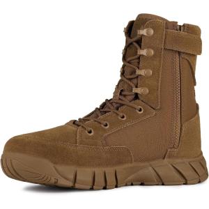 imageFREE SOLDIER Mens Tactical Boots 8 Inches Lightweight Combat Boots Durable Suede Leather Military Work Boot Desert BootDeep Brown