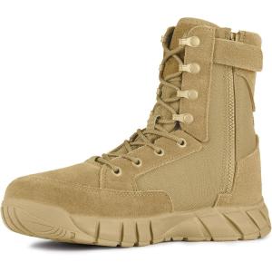 imageFREE SOLDIER Mens Tactical Boots 8 Inches Lightweight Combat Boots Durable Suede Leather Military Work Boot Desert BootDeep Tan