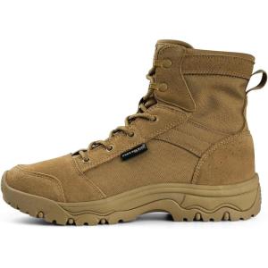 imageFREE SOLDIER Mens Tactical Hiking Boots Lightweight Comfortable Combat Work Boots 6 InchesBrown