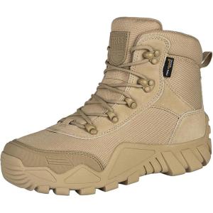 imageFREE SOLDIER Mens Waterproof Hiking Boots Tactical Work Boots Outdoor Lightweight Military BootsMid Tan