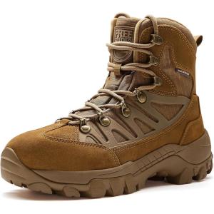 imageFREE SOLDIER Mens Waterproof Tactical Hiking Boots Military Work Boots Combat BootsWaterproof Brown