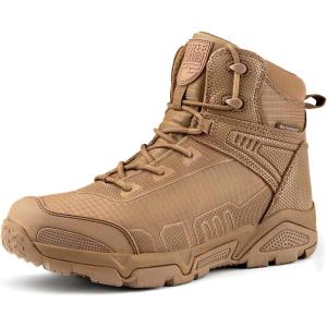 imageFREE SOLDIER Mens Waterproof Tactical Work Boots Lightweight Comfortable Combat Hiking BootsWaterproof Brown