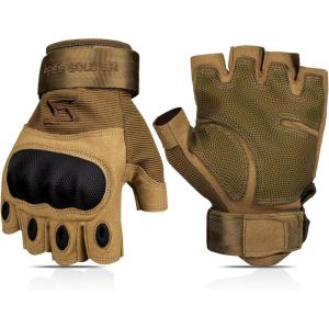 imageFREE SOLDIER Outdoor Gloves for Men Fingerless Motorcycle Gloves for Cycling Hiking Camping Climbing Airsoft Gloves for PaintballHalf Finger Sand
