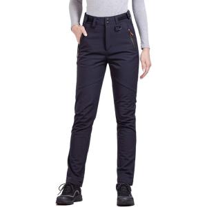 imageFREE SOLDIER Outdoor Womens Snow Ski Pants Soft Shell Fleece Lined Pants Water Resistant Camping Hiking Nylon Pants Black Color 28W30L