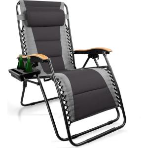 imageFREE SOLDIER Oversized XL Padded Adjustable Reclining Folding Chair with Cup Holder 400lb Capacity Gravity Chairs Anti Gravity Chairs Zero Gravity Chairs Gray