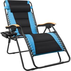 imageFREE SOLDIER Oversized XL Padded Zero Gravity Lounge Chair Adjustable Reclining Folding Chair with Cup Holder 400lb Blue