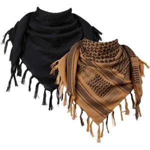 imageFREE SOLDIER Scarf Military Shemagh Tactical Desert Keffiyeh Head Neck Scarf Arab Wrap with Tassel for Men WomenCoyote Brown and Black