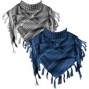imageFREE SOLDIER Scarf Military Shemagh Tactical Desert Keffiyeh Head Neck Scarf Arab Wrap with Tassel for Men WomenGray and Blue