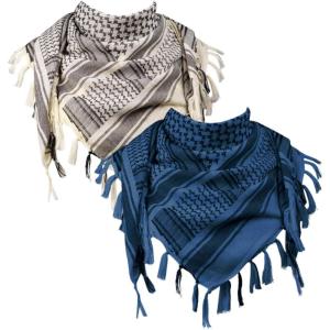 imageFREE SOLDIER Scarf Military Shemagh Tactical Desert Keffiyeh Head Neck Scarf Arab Wrap with Tassel for Men WomenTan and Blue