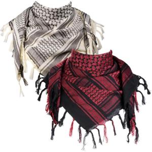 imageFREE SOLDIER Scarf Military Shemagh Tactical Desert Keffiyeh Head Neck Scarf Arab Wrap with Tassel for Men WomenTan and Dark Red