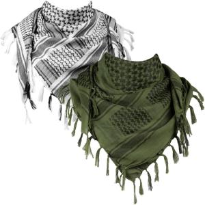 imageFREE SOLDIER Scarf Military Shemagh Tactical Desert Keffiyeh Head Neck Scarf Arab Wrap with Tassel for Men WomenWhite and Army Green