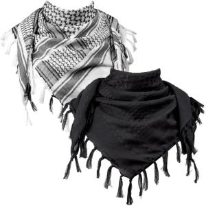 imageFREE SOLDIER Scarf Military Shemagh Tactical Desert Keffiyeh Head Neck Scarf Arab Wrap with Tassel for Men WomenWhite and Black