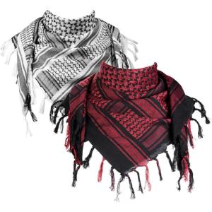 imageFREE SOLDIER Scarf Military Shemagh Tactical Desert Keffiyeh Head Neck Scarf Arab Wrap with Tassel for Men WomenWhite and Dark Red