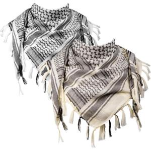 imageFREE SOLDIER Scarf Military Shemagh Tactical Desert Keffiyeh Head Neck Scarf Arab Wrap with Tassel for Men WomenWhite and Tan