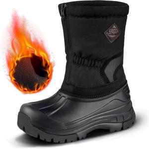 imageFREE SOLDIER Snow Boots for Kids Waterproof with Zipper Winter Warm Non Slip Cold Weather Outdoor Boys Girls Snow BootsBlack