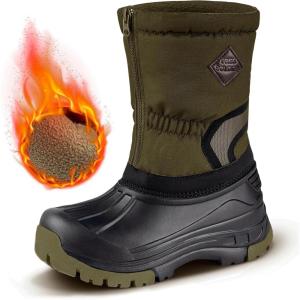 imageFREE SOLDIER Snow Boots for Kids Waterproof with Zipper Winter Warm Non Slip Cold Weather Outdoor Boys Girls Snow BootsGreen