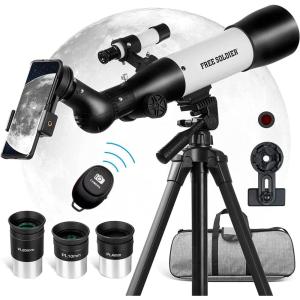 imageFREE SOLDIER Telescope for Adults Astronomy  70mm Aperture 500mm Focus Length Astronomical Refractor Telescope for Beginners with 3 Plossl Eyepieces Phone Adapter and Carry Bag