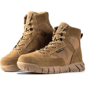 imageFREE SOLDIER Waterproof Hiking Work Boots Mens Tactical Boots 6 Inches Lightweight Military Boots Breathable Desert BootsBrown