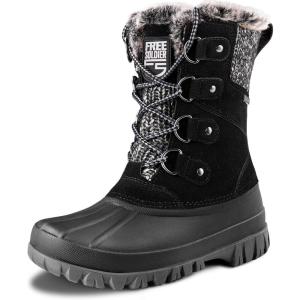 imageFREE SOLDIER Womens Waterproof Winter Cold Weather Snow Boots for Women Outdoor Fashion Duck Boots Comfortable InsulatedBlack