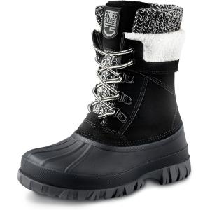 imageFREE SOLDIER Womens Waterproof Winter Cold Weather Snow Boots for Women Outdoor Fashion Duck Boots Comfortable InsulatedDark Black