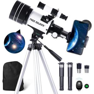 imageTelescope for Adults Astronomy 70mm Aperture 400mm Focal Length Portable Astronomical Telescope for Beginners Age Over 8 Years Old with Wireless Remote Carry Bag Tripod BlackWhite