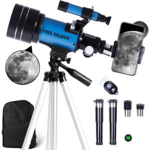 imageTelescope for Adults Astronomy 70mm Aperture 400mm Focal Length Portable Astronomical Telescope for Beginners Age Over 8 Years Old with Wireless Remote Carry Bag Tripod BlackBlue