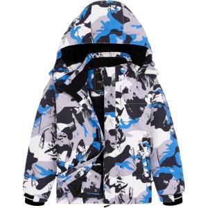 imageFREE SOLDIER Boys Girls Waterproof Ski Jacket Fleece Lined Warm Winter Snow Coat Kids Winter Jacket with Detachable HoodGreen Camo