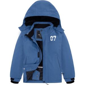 imageFREE SOLDIER Boys Girls Waterproof Ski Jacket Fleece Lined Warm Winter Snow Coat Kids Winter Jacket with Detachable HoodIndigo Blue