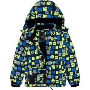imageFREE SOLDIER Boys Girls Waterproof Ski Jacket Fleece Lined Warm Winter Snow Coat Kids Winter Jacket with Detachable HoodNavy Print
