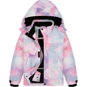 imageFREE SOLDIER Boys Girls Waterproof Ski Jacket Fleece Lined Warm Winter Snow Coat Kids Winter Jacket with Detachable HoodPinkish Purple