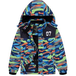 imageFREE SOLDIER Boys Girls Waterproof Ski Jacket Fleece Lined Warm Winter Snow Coat Kids Winter Jacket with Detachable HoodSummit Stripe