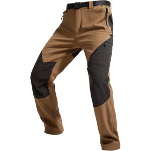 imageFREE SOLDIER Mens Fleece Lined Outdoor Cargo Hiking Pants Water Repellent Softshell Snow Ski Pants with Zipper PocketsDark Brown