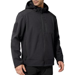 imageFREE SOLDIER Mens Lightweight Softshell Jacket Winter Fleece Lined Hooded Rain Waterproof Hiking Outdoor JacketsBlack