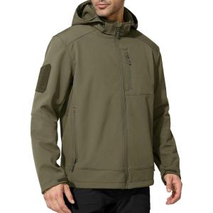imageFREE SOLDIER Mens Lightweight Softshell Jacket Winter Fleece Lined Hooded Rain Waterproof Hiking Outdoor JacketsGreen
